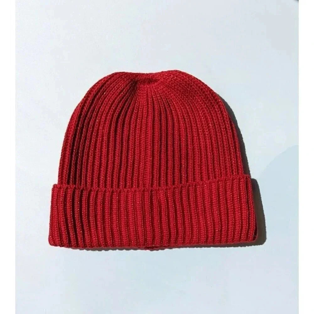 Style Co Women's Solid Shine Tech-Tip Cuffed Beanie Red O/S (MSRP $25)